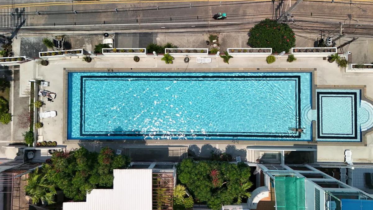 Grosvenor House Pattaya — aerial view, pool and building