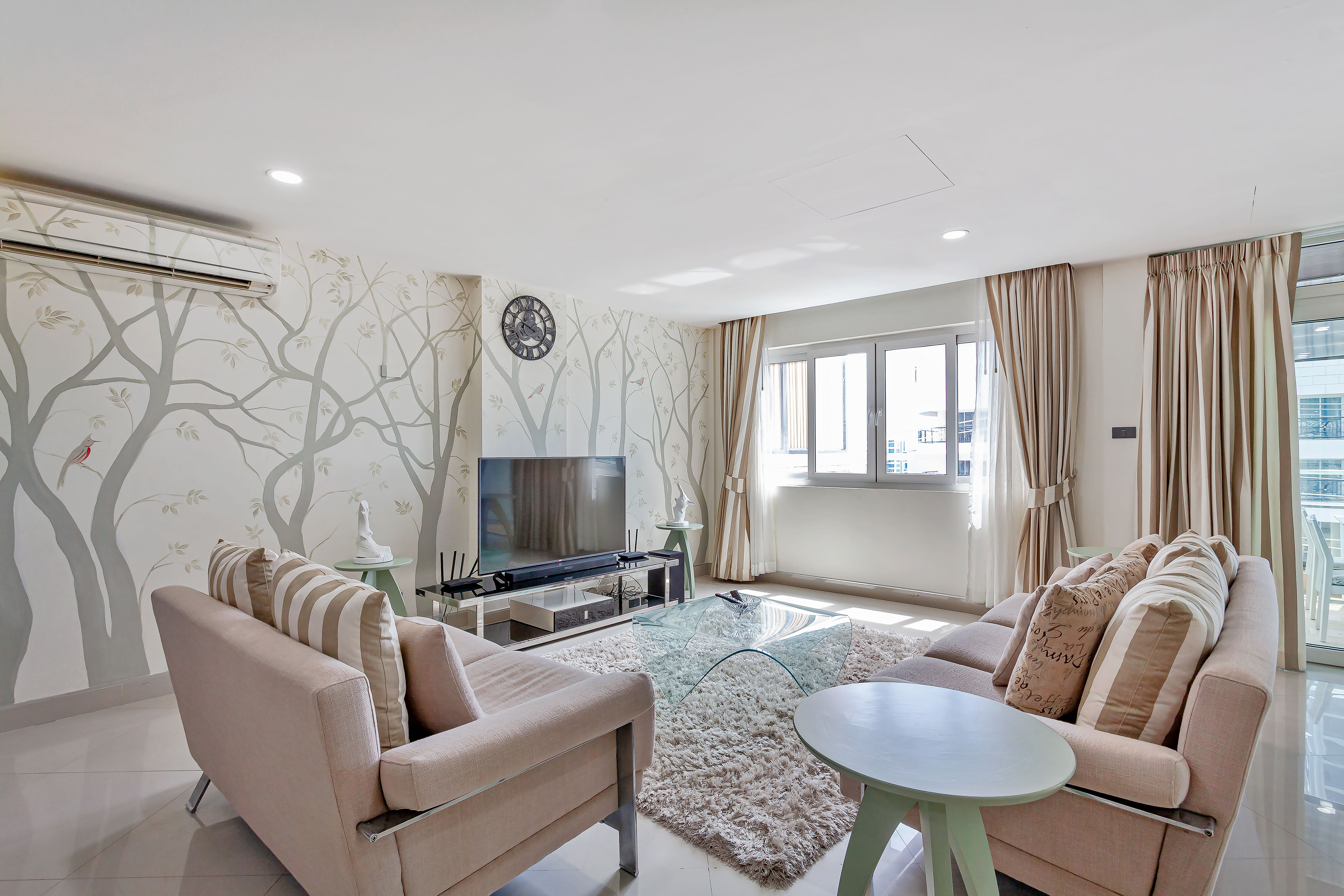 Penthouse living room with private lift at Grosvenor House