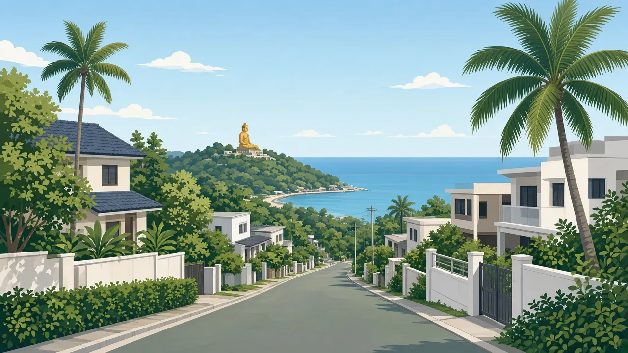Pratumnak Hill Pattaya looking toward the sea, illustration
